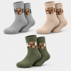 Women's Teddy Bear Pattern Crew Socks with Ribbed Cuffs NV596 - 3 pairs