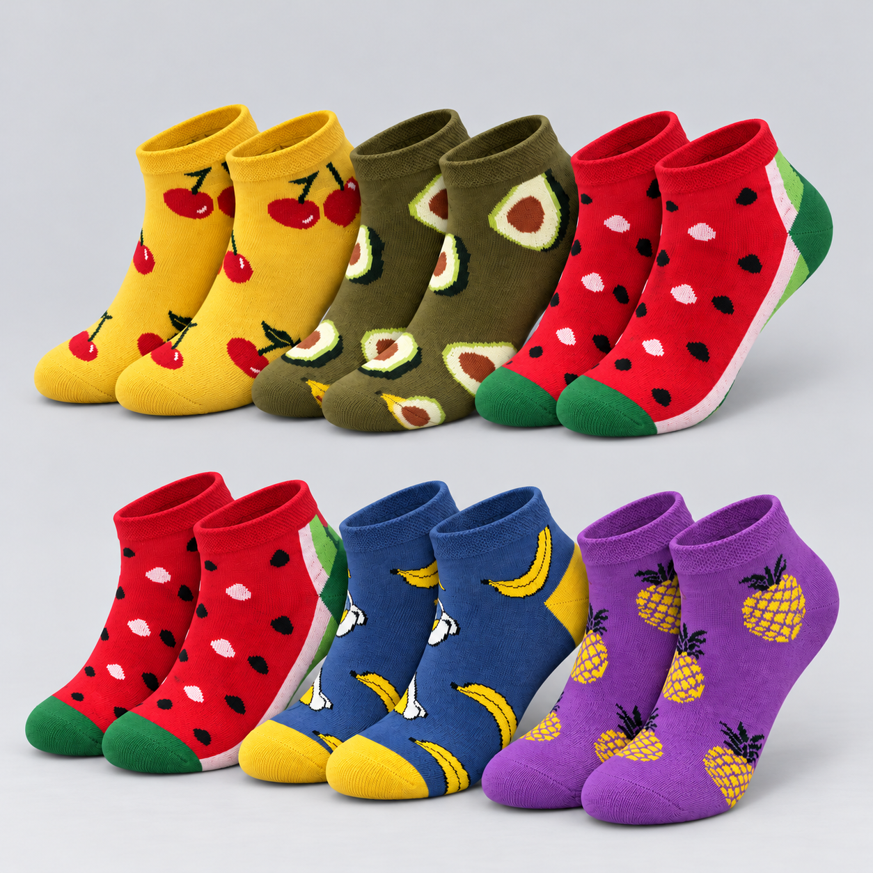 CW413 women's fruit pattern ankle socks 6 pairs