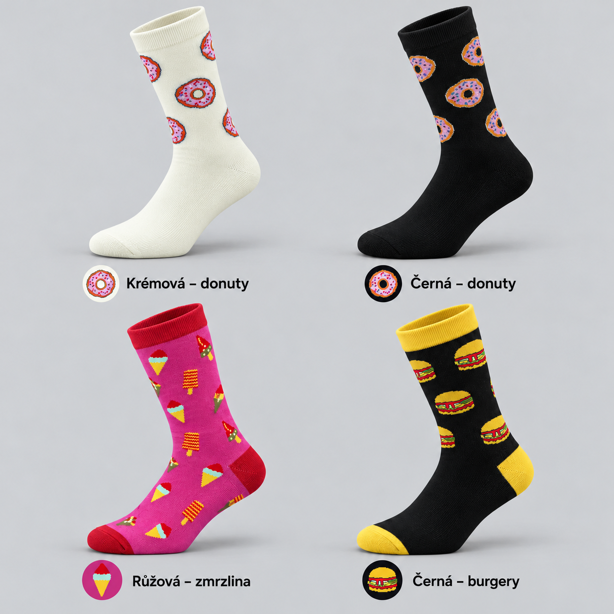 NY05 women's snack pattern crew socks colors