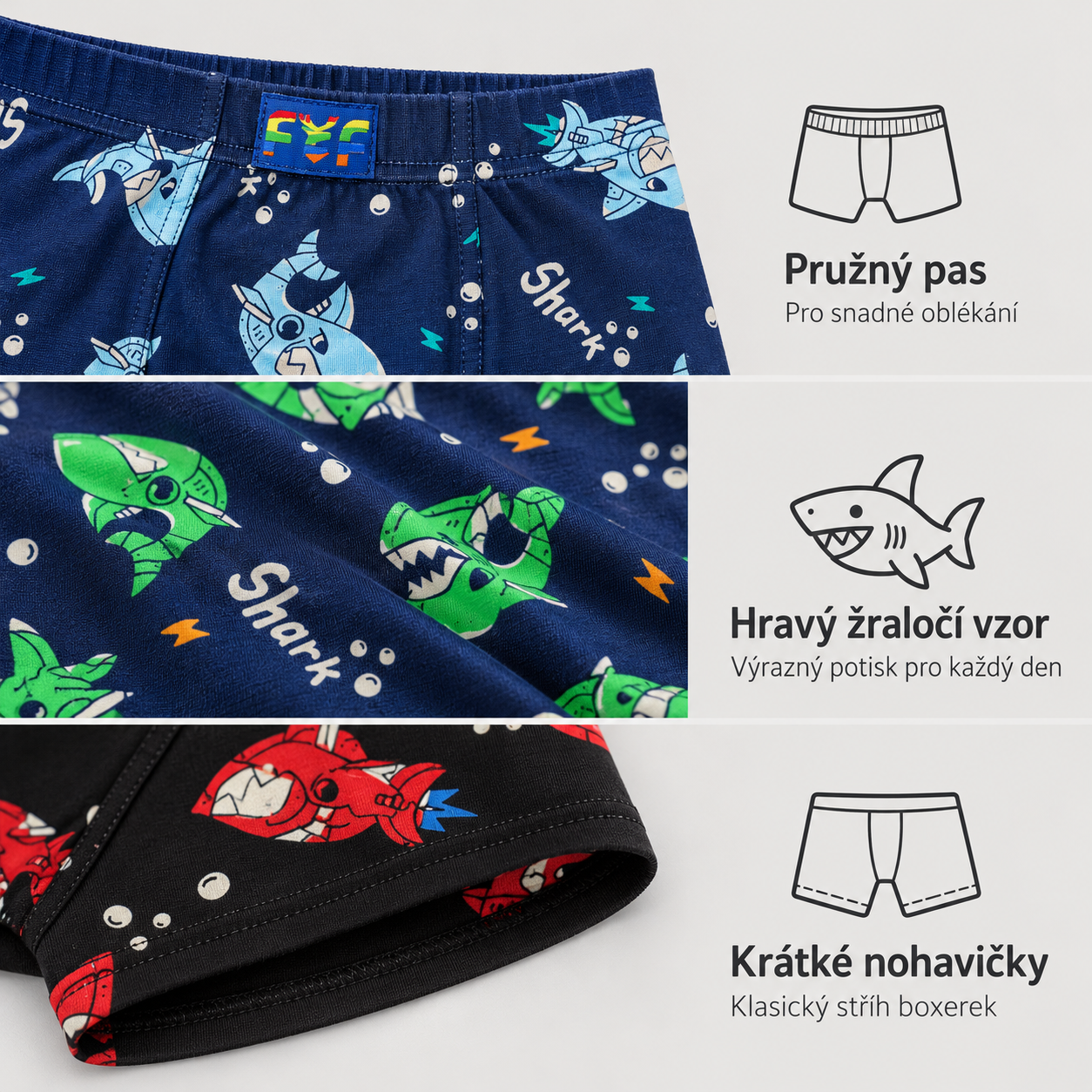 ZQ5210 shark print boxer briefs details