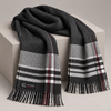 Men’s Striped Scarf with Check Detail and Fringed Ends MS02